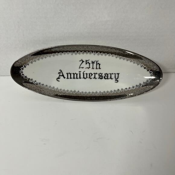 Vintage Norcrest Fine China 25th Anniversary Dish B-392 White with Silver Trim - Picture 4 of 6